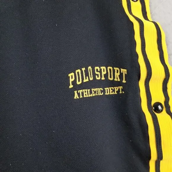 Polo Sport Ralph Lauren Pants Mens 2XL Black Yellow Snap Side Tearaway Track